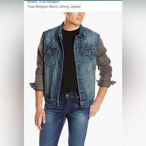 True Religion Distressed Reverse Denim Trucker Jacket in Blue and Grey size L